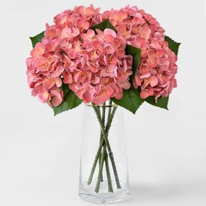 ZYTUYO 5PCS Coral Peach Hydrangea Artificial Flowers Small Fake Latex Real Touch Hydrangeas Flowers with Stems Faux Silk Bouquet for Home Decor Table Wedding Party Outdoor Centerpieces