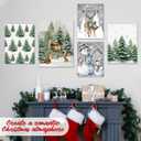 5 Pcs Winter Canvas Wall Art Snowman Winter Scene Pictures Rustic Let It Snow Prints Wall Decor Pine Tree Reindeer Snowy Prints for Living Room Bedroom Indoor Home Artwork Decorations