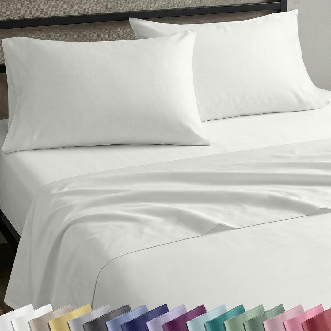 California Design Den King Sheet Set - Natural 100% Cotton Sateen Sheets King Size Set with Deep Pockets, Soft Sateen Weave, Breathable and Durable Bedding Ivory (Eggshell)