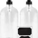 Cornucopia Brands 32oz Clear Glass Pump Bottles (2-Pack); Quart Size Soap Dispensers w/Black Plastic Lotion Locking Pumps; Includes Chalk Labels