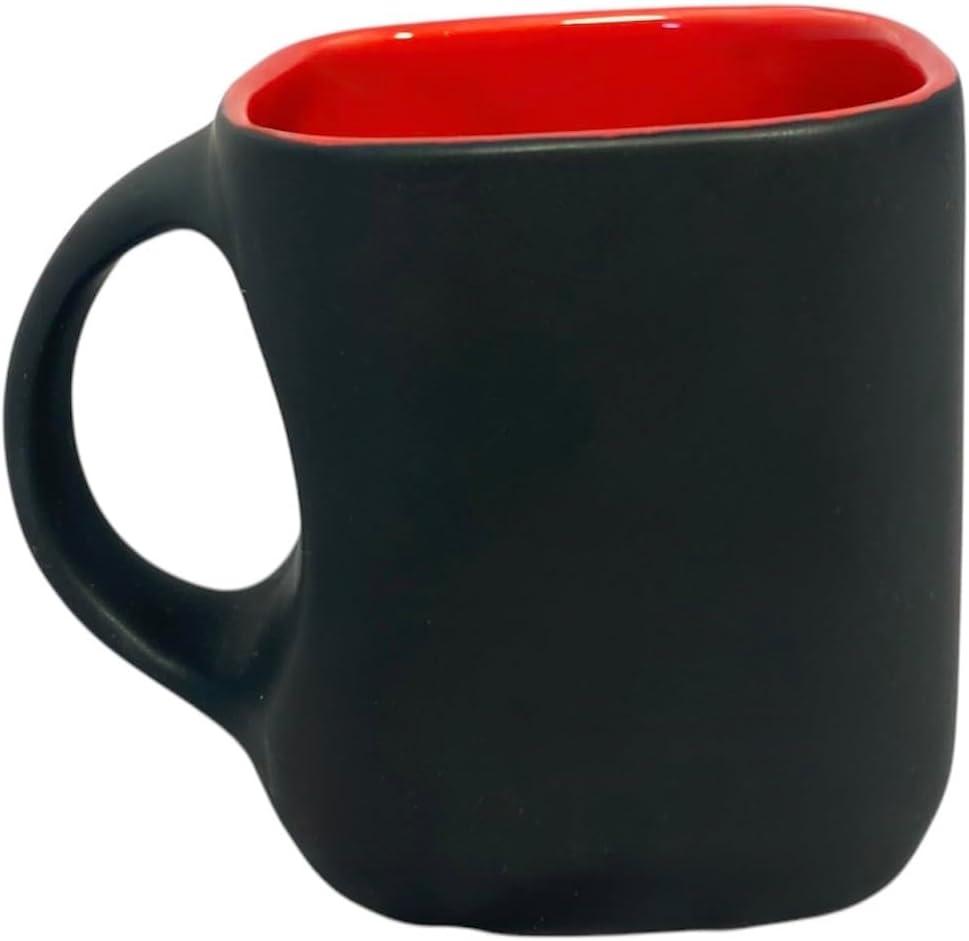 Cappuccino Cups Set of 2-6.5oz Handcrafted Porcelain Coffee Cups, Matte Black Red Interior, Dishwasher Safe