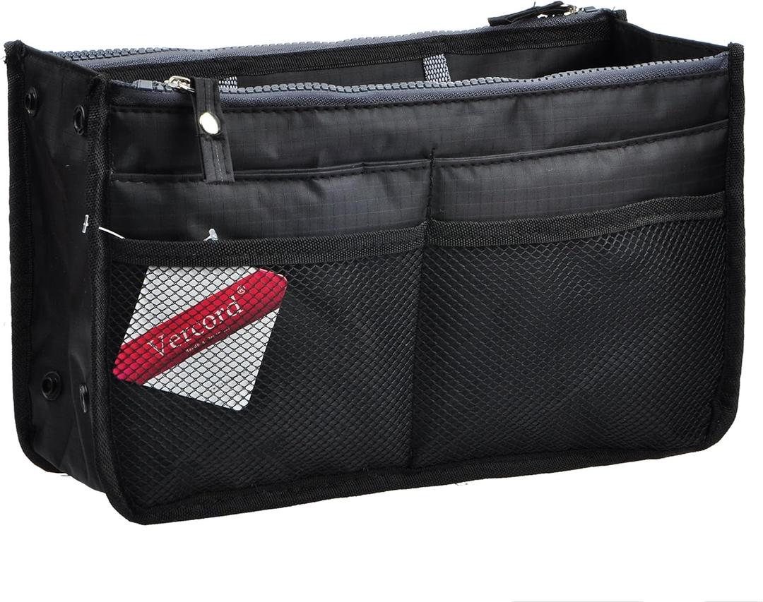 Vercord Updated Purse Handbag Organizer Insert Liner Bag in Bag 13 Pockets, Black, Medium