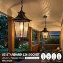 16.4 Inch Black Hanging Porch Lights Outdoor Waterproof Aluminum Outdoor Pendant Light Dusk to Dawn Exterior Hanging Light Fixture for Gazebo E26 Socket