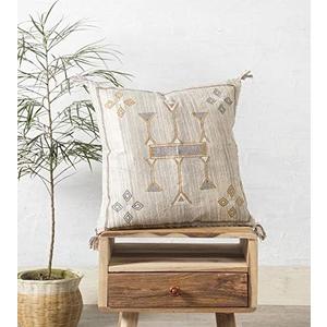 Moroccan Pillow Cover (20 X 20 inches) | Hand-Woven Sabar Silk Pillow Linen Cover | Rustic Home Décor Bohemian Cushion Linen | Square Cotton Pillow Case | Farmhouse Decorative Throw Pillow Dress