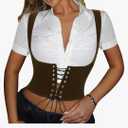  Lace Up Corset Suede Bustier Women's Waist Trainer Tank Steampunk Underbust Corset for Halloween Pirate Costume70, S