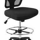 Armless Drafting Chair Tall Office Chair Adjustable Height High Back Ergonomic Desk Chair Drafting Stool Rolling Bar Stools Chairs with Footrest and Wheels (Black)