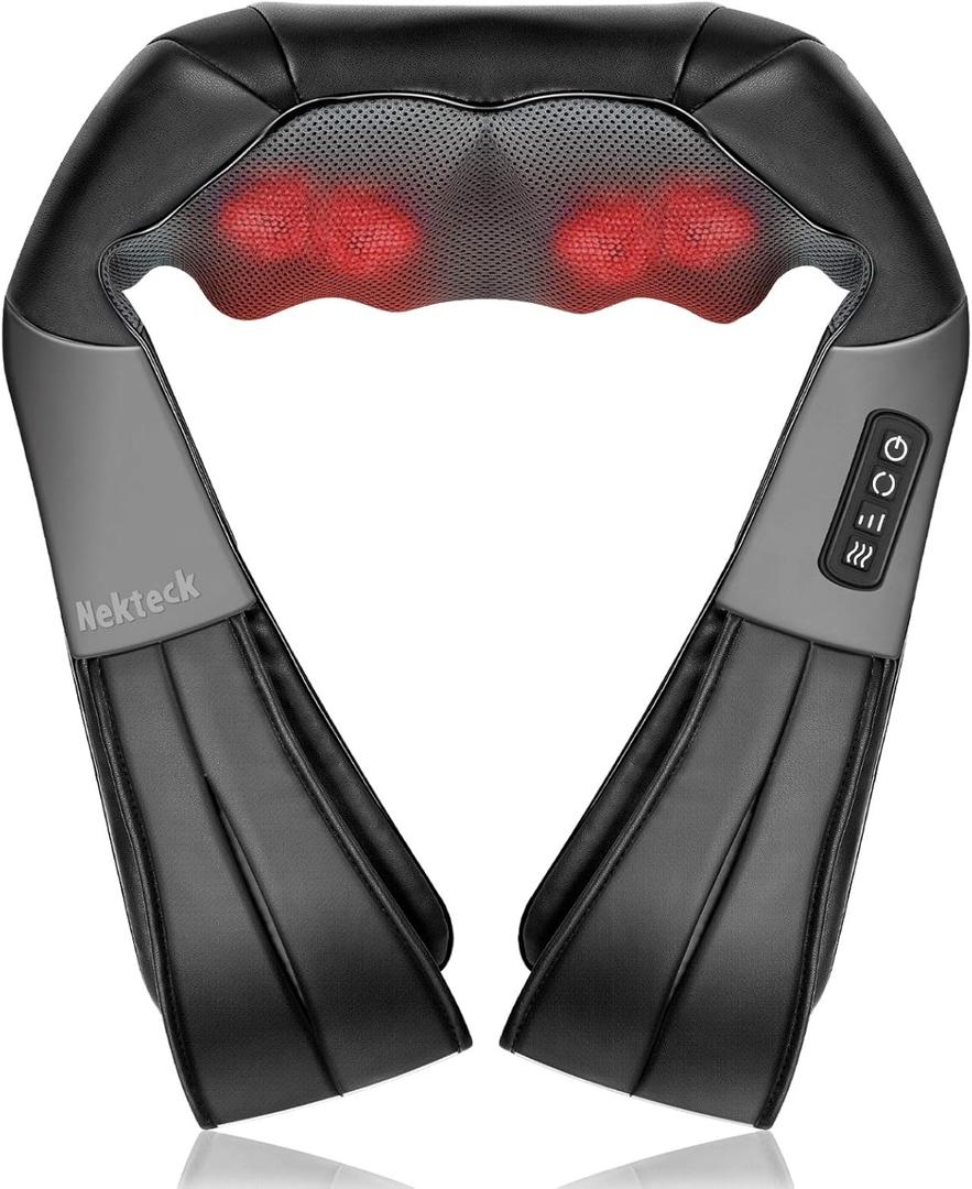 Shiatsu Neck and Back Massager with Soothing Heat, Nekteck Electric Deep Tissue 3D Kneading Massage Pillow for Shoulder, Leg, Body Muscle Pain Relief, Home, Office, and Car Use (Black)
