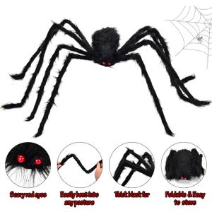 Halloween Outdoor Decorations Hairy Black Spider, Scary Giant Spider Fake Large Spider Hairy Spider Props for Halloween Yard Decorations Party Decor (Black)