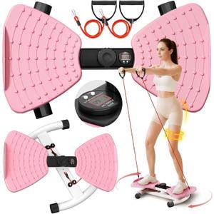 Waist Twister Machine Exercise Fitness Tool, Ab Twister Board with the Smart LED Digital Monitor, 300lbS Capacity & 20dB Ultra-Quiet, Anti-Slip Home Gym Workout Equipment for Women Belly Fat (Pink)
