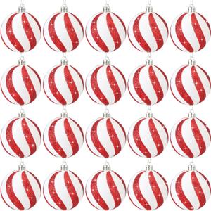 Jenaai 20 Pieces 2.36 Inch Christmas Balls Hanging Ornaments - Red and White Peppermint Plastic Tree Pendants for Xmas Decorations