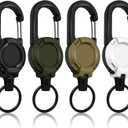 Retractable Keychain 4 Pieces Heavy Duty Carabiner Badge Holder Retractable Badge Reel ID Holder Extendable Key Ring Key Holder for 8 oz ABS Casing with 24 inches Steel Cord (Black + Green + Khaki + White)