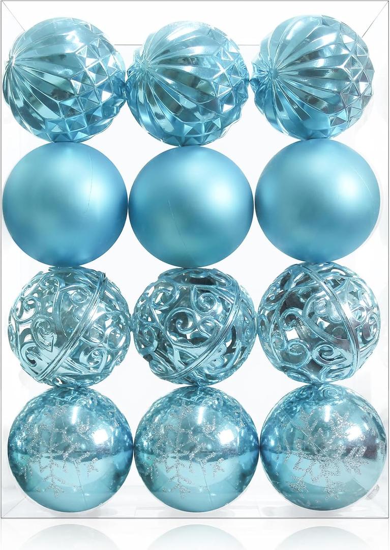 24ct Blue Christmas Balls Tree Pendants Shatterproof Ornaments Seasonal Decorations for Tree Decor,Holiday and Xmas(Light Blue, 2.36''/60mm)