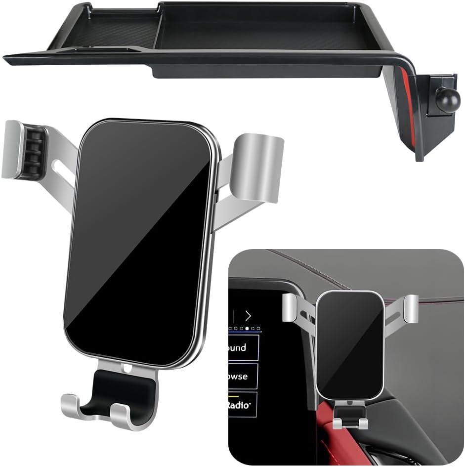 Car Phone Holder Center Console Organizer Tray for Chevrolet Chevy Corvette 2020 2021 2022 2023 2024 2025 2026 C8 Auto Interior Accessories Cell Phones Mount Dashboard Mobile CellPhone Screen Stand