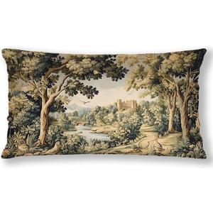 Vintage French Country European Forest Landscape Pillow Covers 12x20, Cottage Forest Bird Botanical Landscape Decorative Throw Pillow Covers Pillowcases for Living Room Home Bedroom