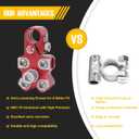 4-Way Lead Acid Battery Terminal Connector Clamps Battery Cable Ends for SAE/DIN/EN Tapered Top Post with 8AWG to 4/0 AWG, Positive & Negative Set, Battery Terminals with OEM Top Post