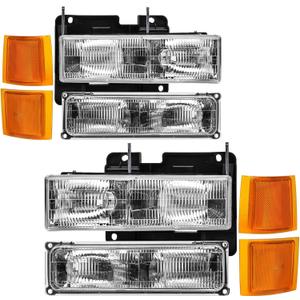 Headlight Assembly Compatible with 1994-1998 OBS Chevy Silverado C/K Series 1500 2500 3500, 94-98 Silverado/Tahoe/Suburban Headlamp with Bumper Light