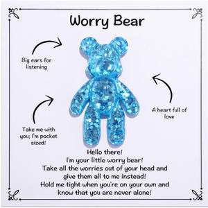 Pocket Worry Bear Hug, Anxiety Relief Keepsake, Mental Health Encouragement Gift, Emotional Support Token, Stress Comfort Gift for Teens & Adults, Blue