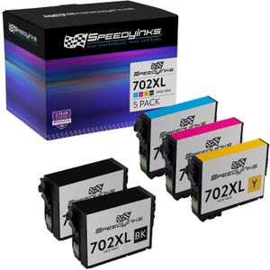 SPEEDYINKS Remanufactured Ink Cartridge Replacements for Epson 702XL High Yield (2 Black,1 Cyan,1 Magenta,1 Yellow, 5-Pack) Compatible with Epson Printer Workforce Pro WF-3720 WF3720 WF-3733
