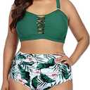 Daci Women Plus Size Two Piece Swimsuit - High Waisted Bikini Tummy Control Bathing Suit Bandeau Swimwear, Large