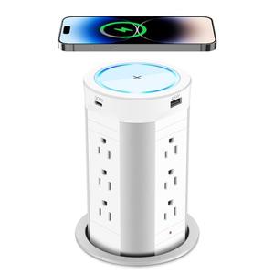 HEZI 4-inch Pop Up Countertop Outlet with 15W Wireless Charger,Max 45W Power Delivery,2 USB-A & 2 USB-C & 12AC Outlets Tamper Resistant 15A, Island Pop Out for Home Office Kitchen