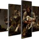 YOUHONG 5 Pieces Jesus and Lamb Canvas Christian Wall Art Religious Decor, 50"L x 24"W