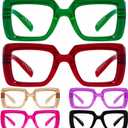 Eyekepper Women's Reading Glasses Metalless Screwless Spring Hinges 6 Pack Ladies Oversized Square Thick Frame Readers +1.50