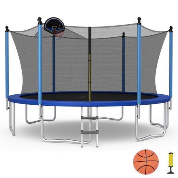 15 FT Outdoor Large Trampoline Safety Enclosure Net w/ Basketball