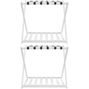Semiocthome Set of 2 White Bamboo Luggage Racks, Portable Suitcase Stand with Shelf, Folding Luggage Stand Ideal for Guest Room, Bedroom, Hotel, Easy Assembly