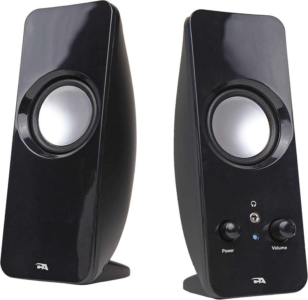 Cyber Acoustics CA-2050 2.0 Speaker System, 3.5mm Stereo Multimedia Desktop Computer Speaker, Separate headphone output, volume control, power on and off (CA-2050)