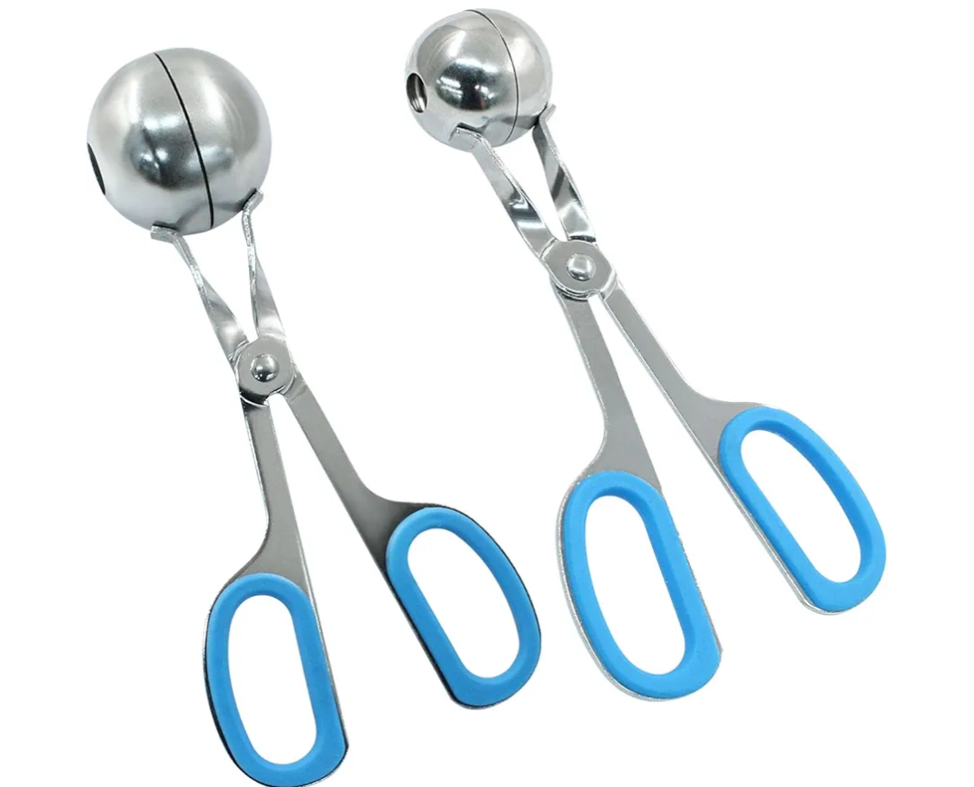 1.38"+ 1.89" Meatball Maker, 2Pcs None-stick Meatball Scoop Ball Maker, Stainless Steel Meat Baller Tongs, Cake Pop, Cookie Dough Scoop for Kitchen (Blue)
