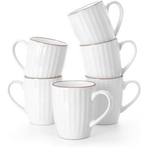 famiware Coffee Mugs Sets for 6, 12 oz Mug Set, Coffee Cups with Handle for Coffee, Tea, Cocoa and Milk, Microwave and Dishwasher Safe, White Stripe
