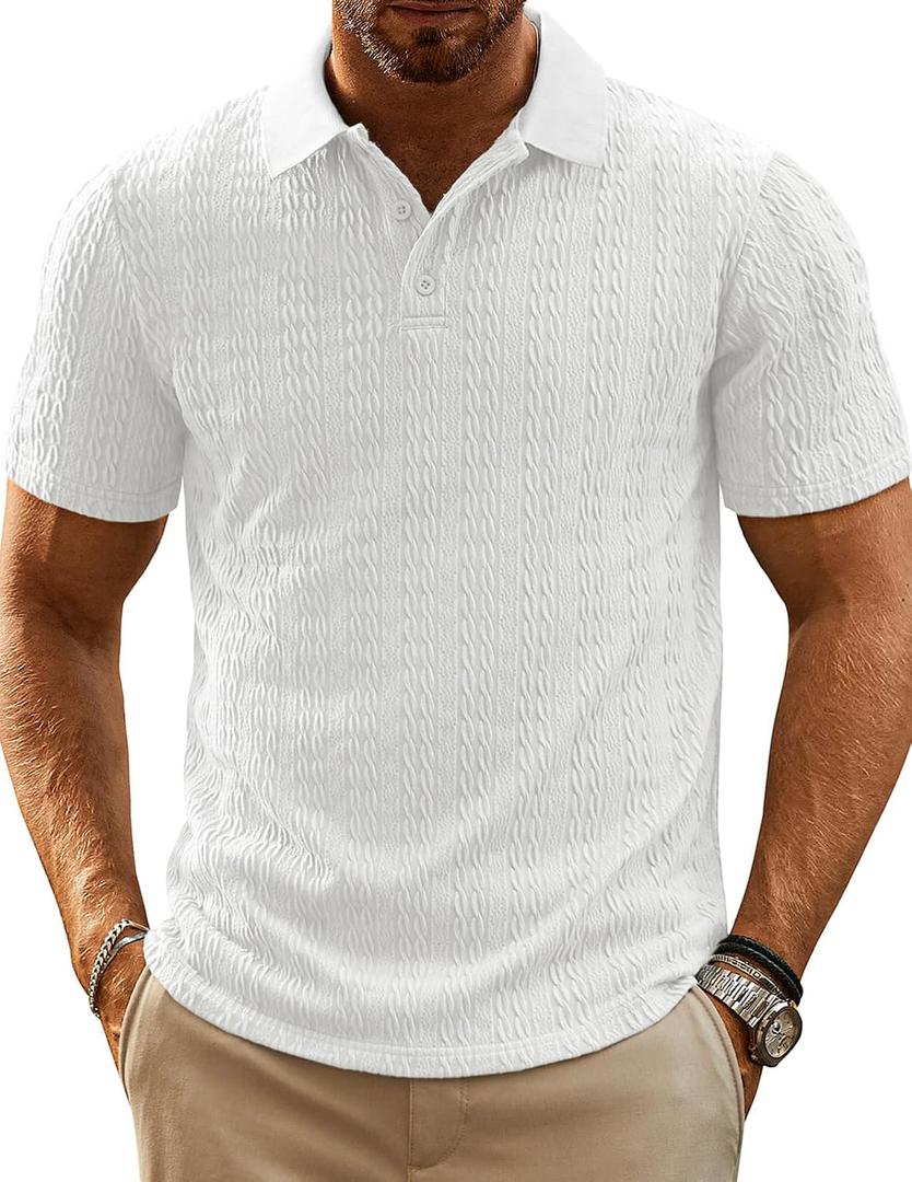 PJ PAUL JONES Mens Polo Shirts Short Sleeve Casual Collared Summer Vacation Shirts Golf Polo Shirts (White, L)