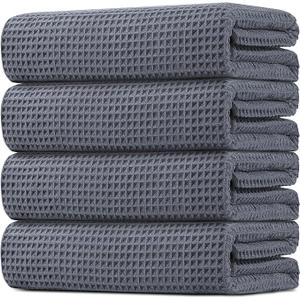 Pack of 2 HOMEXCEL White Waffle Bath Towels , Premium Microfiber Bathroom Towels, Ultra Soft, Lightweight, Highly Absorbent and Quick Dry Towel for Bathroom, Gym, Shower, Hotel, and Spa, 27 x 54 Inch, Grey 