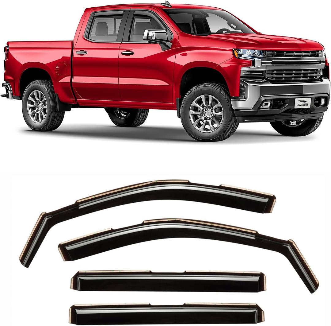 Voron Glass in-Channel Extra Durable Rain Guards for Chevy Silverado/GMC Sierra 1500 2019-2025 Crew Cab,Window Deflectors,Vent Visors,4pcs - 220089