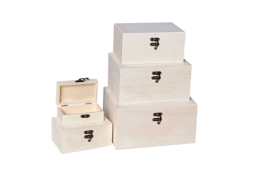 Wooden Nesting Box Set of 5, Unfinished Wood Rectangle Box Set for Crafts