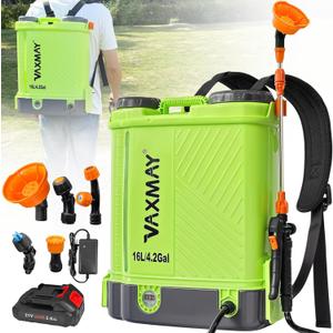 Battery Powered Backpack Sprayer 4 Gallon, VAXMAY 100 PSI Electric Graden Sprayer Works with Makita 18V Battery, Weed Yard Sprayer with Telescopic Wand, 5 Nozzles, 2.6 Ah Battery & Charger Included (4.2 Gallon)