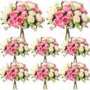 Geosar 8 Bundles Artificial Peonies Flowers Fake Silk Peony Bouquet Faux Peonies Flowers Bulk for Decoration Vase Floral Arrangements Wedding Party Table (Pink,Champagne)