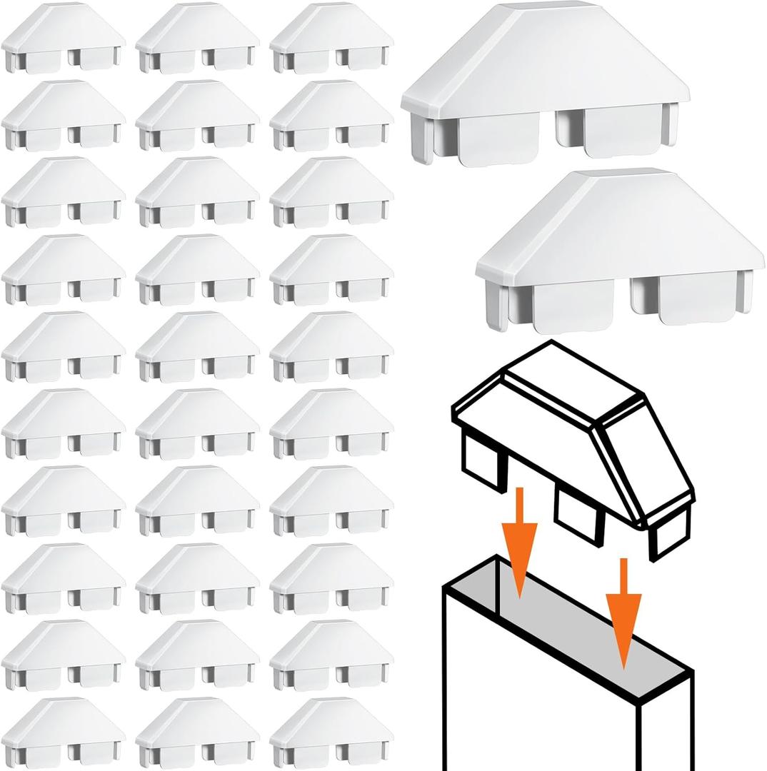 Pelopy 32 Packs Vinyl Picket Fence Caps 7/8" x 3" Vinyl Picket Fence Parts White Post caps for Outdoor Garden (Dog Ear)