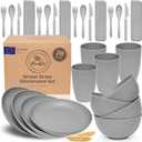 FOODLE Wheat Straw Dinnerware Set - BPA Free & Safety Tested - Microwave & Dishwasher Safe - Perfect for Picnic, Dorm, RV Dishes - Camping Plates Cups and Bowls Set - Great for Kids & Adults - For 4 (Gray)