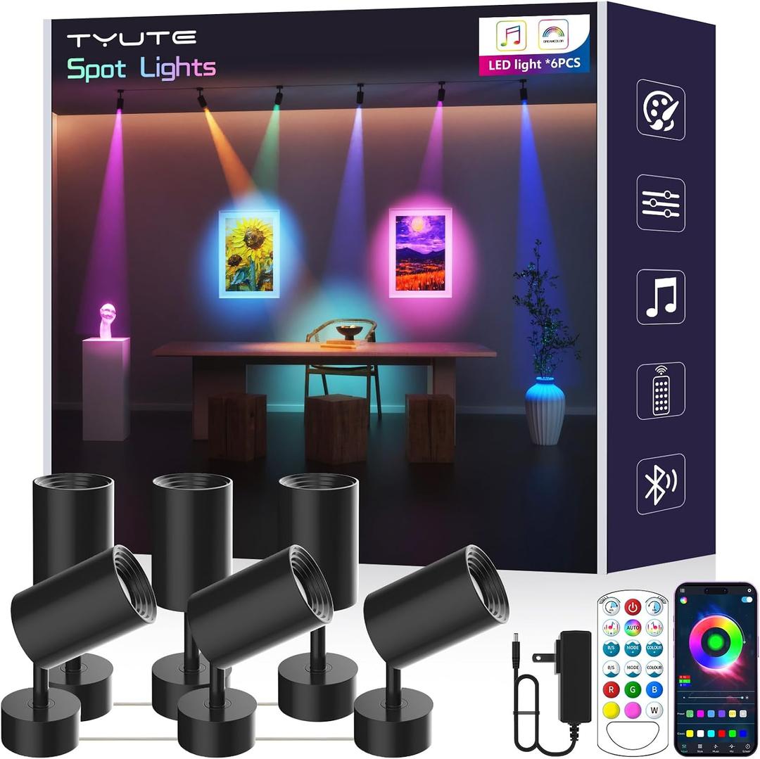 Tyute RGB LED Spotlights, Color Changing Picture Light for Wall with App & Remote, Music Sync, Ambient Lighting Indoor Spotlight for Living Room Bedroom Gaming Decor