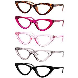 Yogo Vision Reading Glasses Readers for Women Cateye Eyeglasses and Light Spring Hinge Frame, Set of 5