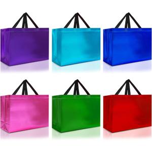 Nush Nush Mix Color Extra Large Gift Bags with Handles – Set of 12 Reusable XL Bags in 6 Vibrant Colors with Glossy Finish – Perfect XL Goodie Bag for Christmas, Birthday Parties – 15.5Wx6Dx12H