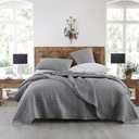 HORIMOTE HOME Quilt Set Queen Size, Stone-Washed Chic Rustic Grey Coverlet with Classic Triangle Stitched Pattern, Ultra Soft Lightweight Quilted Bedspread for All Season, 3 Pieces