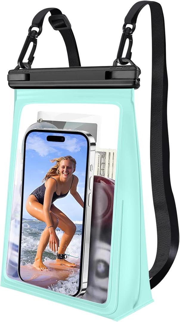 Large Waterproof Phone Pouch [with Sealing Strip], Cell Phone Dry Bag for iPhone Galaxy All Phones, Floating Water Proof Bag for Beach Water Park Green (Large (Up to 8.5"))