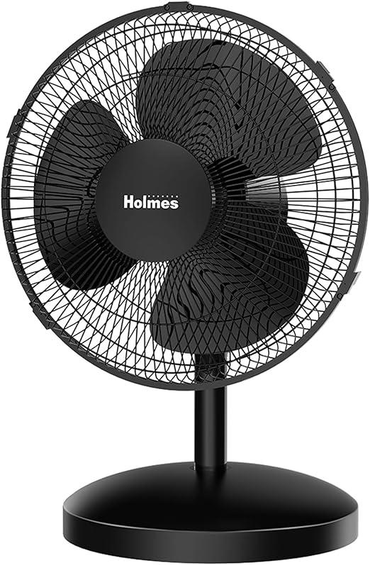HOLMES 12-inch Table Fan, 75° Oscillation, 3 Speeds, 15° Adjustable Head Tilt, Ideal for Home, Dorm, or Office, Black