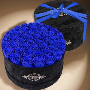 Prifroti 47 Roses in a Luxury Suede Box, Preserved Flowers for Women, Mothers Day Flowers for Mom, Blue