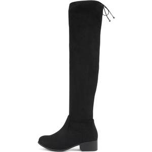 Soda Luna ~ Women Round Toe Drawstring Low Heel Over the Knee Boots
 Black 8.5