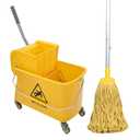 MopBucket with Wringer, 22 Qt (5.5 Gallon), Floor Cleaning, Handle, Wheels, 16.5" L x 10.6" W x 26.4" H, Yellow,Plus One Cotton Mop
