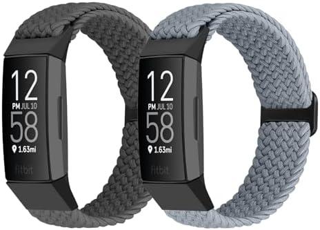 FTYQUEE Braided Stretchy Adjustable Straps Compatible for Fitbit Charge 3 and Fitbit Charge 4 Bands for Men Women,Sport Elastic Nylon Cloth Wristbands for Charge 4/ Charge 3/ 3SE