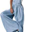 CHOUYATOU Women's Loose Adjustable Strap Wide Leg Denim Bib Overalls Baggy Distressed Jean Overalls Pants (S)